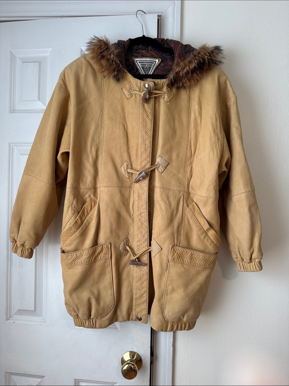 Vintage J. Percy for Marvin Richards Tan Leather Fox fur Hood S - Picture 2 of 10